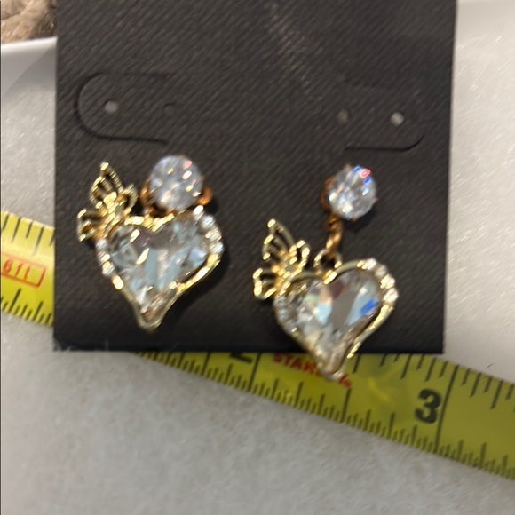 Stanley Gold and Silver Heart Earrings with Crystal Accents - Picture 11 of 12
